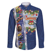 New Zealand Merry Christmas Family Matching Puletasi and Hawaiian Shirt Maori Animals, Koru Tattoo - Blue Xmas Style LT03 Dad's Shirt - Long Sleeve Blue - Polynesian Pride