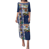New Zealand Merry Christmas Family Matching Puletasi and Hawaiian Shirt Maori Animals, Koru Tattoo - Blue Xmas Style LT03 Mom's Dress Blue - Polynesian Pride