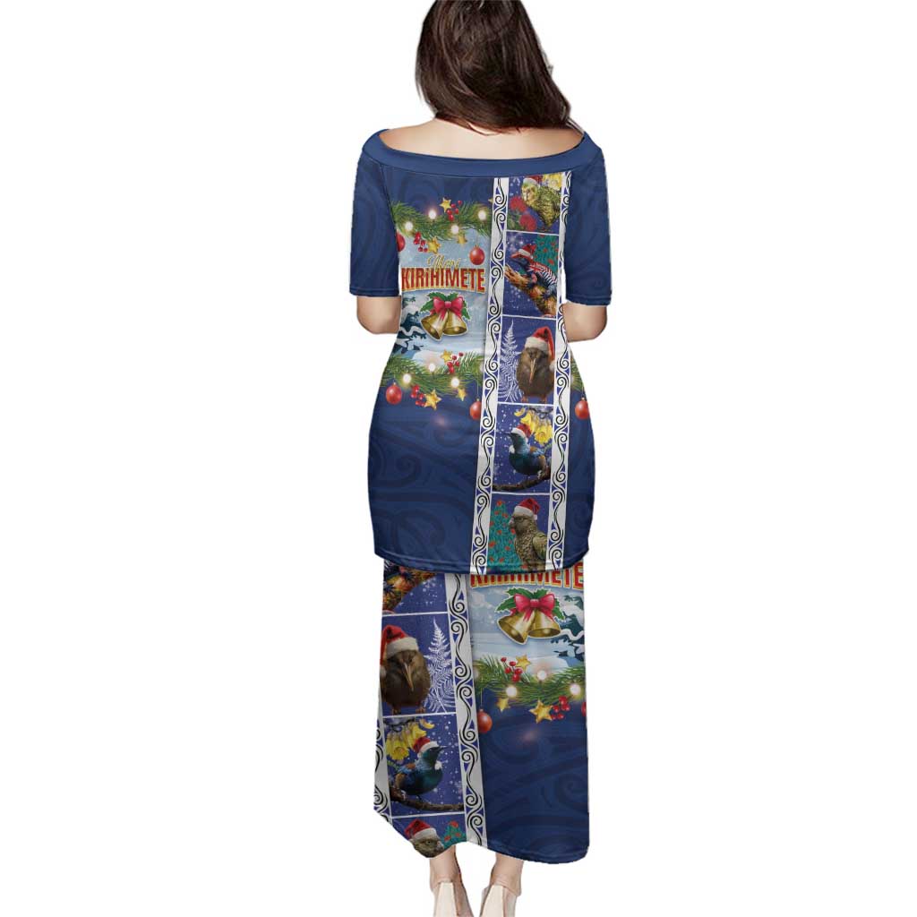 New Zealand Merry Christmas Family Matching Puletasi and Hawaiian Shirt Maori Animals, Koru Tattoo - Blue Xmas Style LT03 - Polynesian Pride