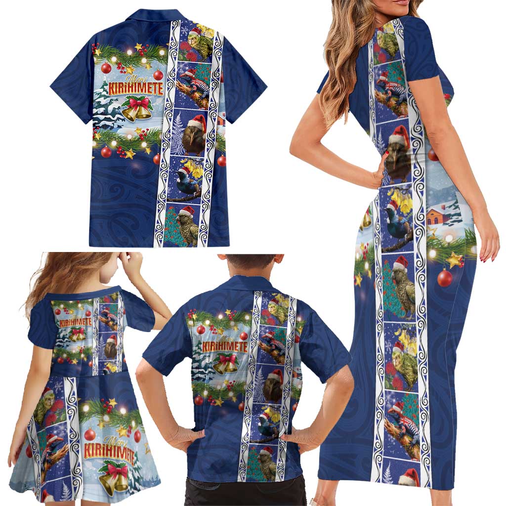 New Zealand Merry Christmas Family Matching Short Sleeve Bodycon Dress and Hawaiian Shirt Maori Animals, Koru Tattoo - Blue Xmas Style LT03 - Polynesian Pride