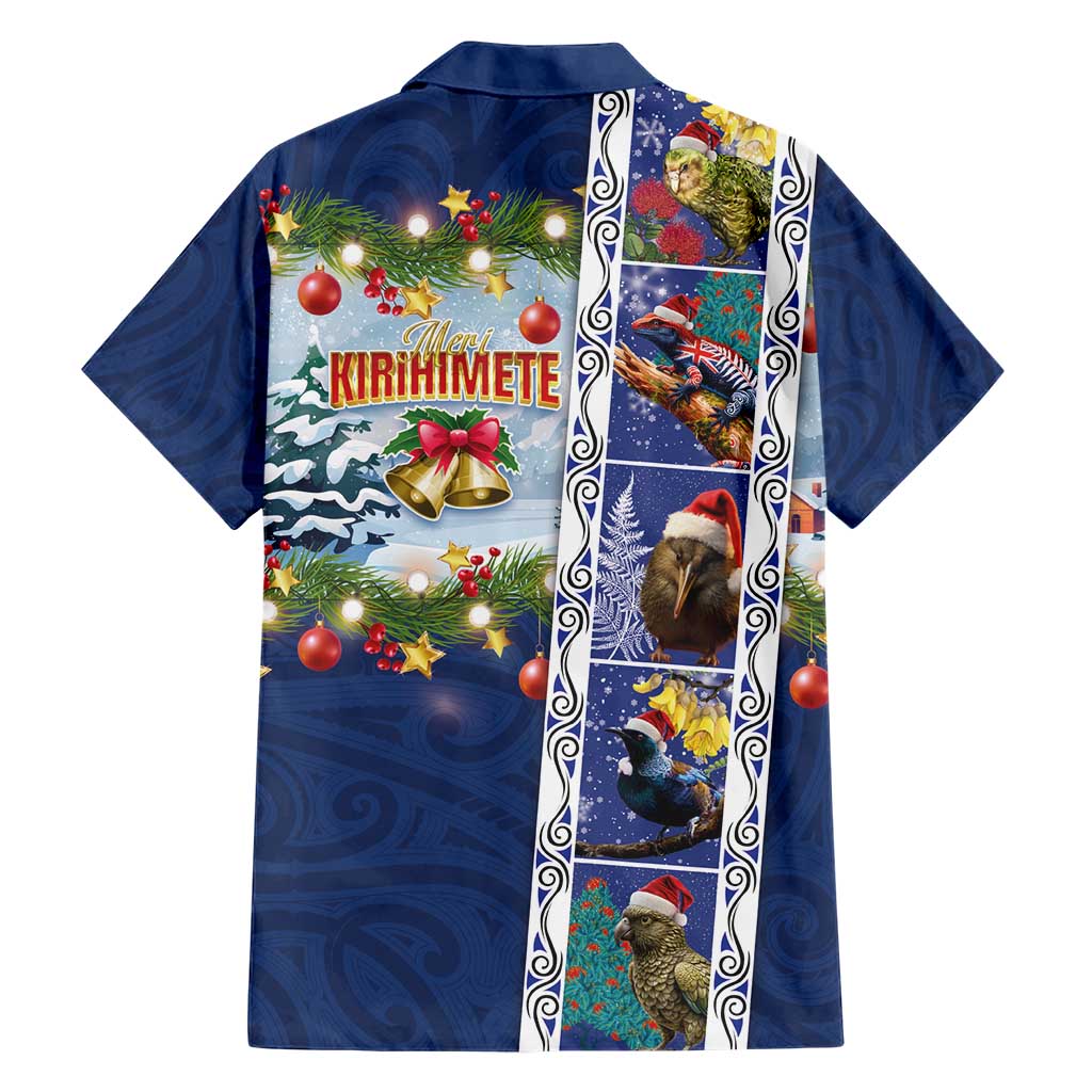 New Zealand Merry Christmas Family Matching Short Sleeve Bodycon Dress and Hawaiian Shirt Maori Animals, Koru Tattoo - Blue Xmas Style LT03 - Polynesian Pride