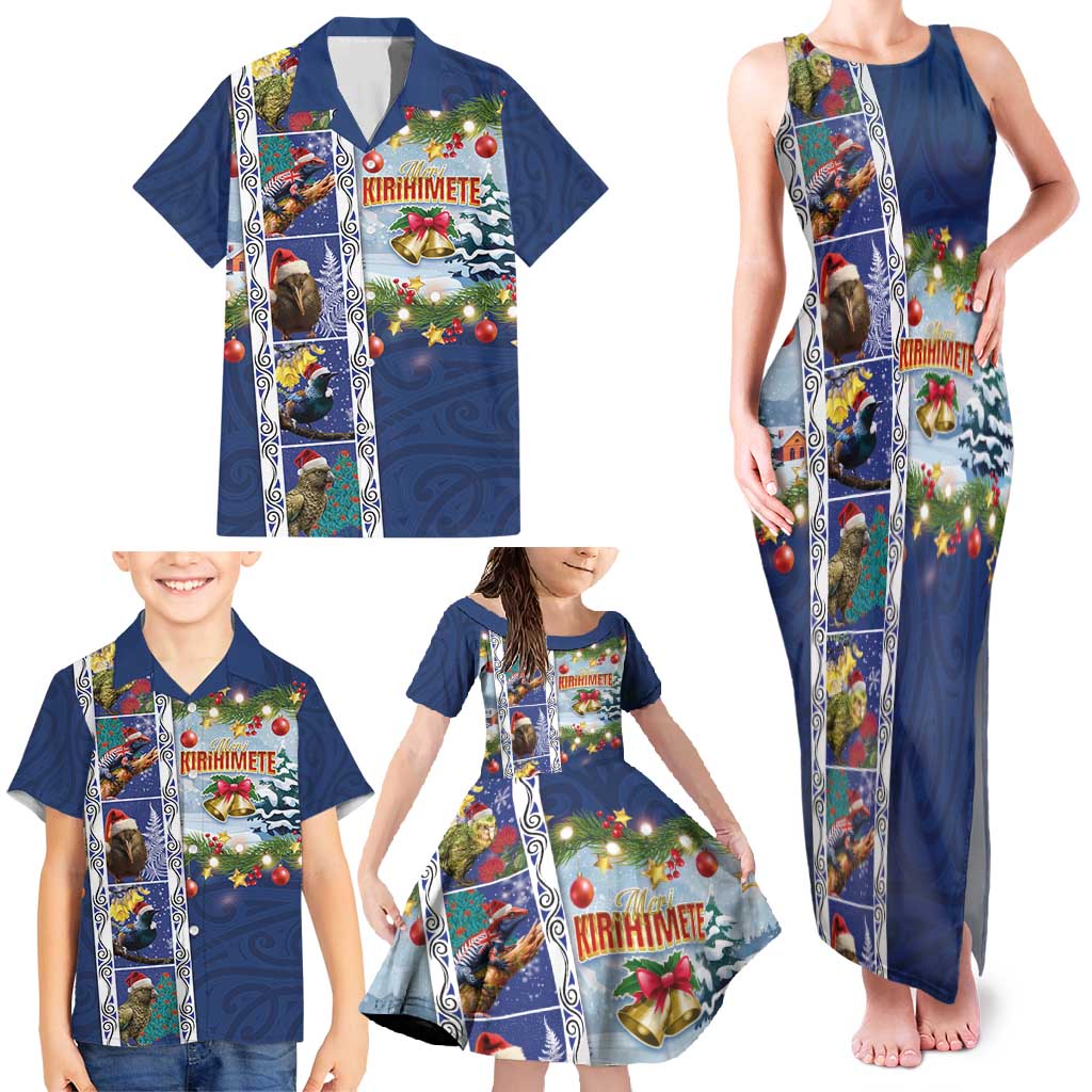 New Zealand Merry Christmas Family Matching Tank Maxi Dress and Hawaiian Shirt Maori Animals, Koru Tattoo - Blue Xmas Style LT03 - Polynesian Pride