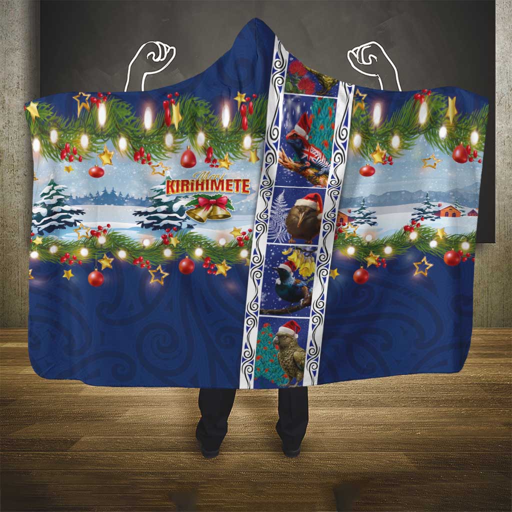 New Zealand Merry Christmas Hooded Blanket Maori Animals, Koru Tattoo - Blue Xmas Style