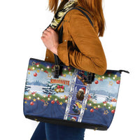 New Zealand Merry Christmas Leather Tote Bag Maori Animals, Koru Tattoo - Blue Xmas Style LT03 Blue - Polynesian Pride