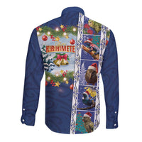 New Zealand Merry Christmas Long Sleeve Button Shirt Maori Animals, Koru Tattoo - Blue Xmas Style LT03 - Polynesian Pride
