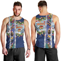 New Zealand Merry Christmas Men Tank Top Maori Animals, Koru Tattoo - Blue Xmas Style