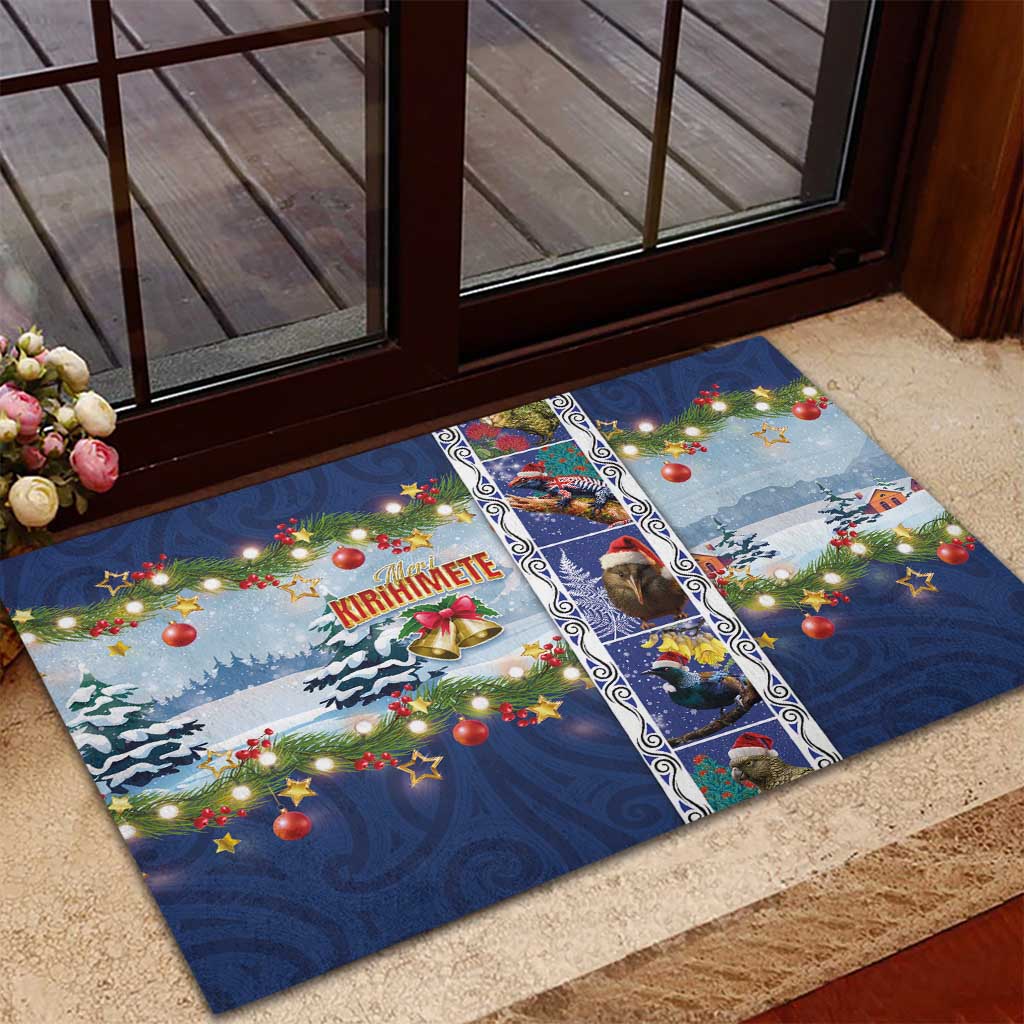 New Zealand Merry Christmas Rubber Doormat Maori Animals, Koru Tattoo - Blue Xmas Style LT03 - Polynesian Pride