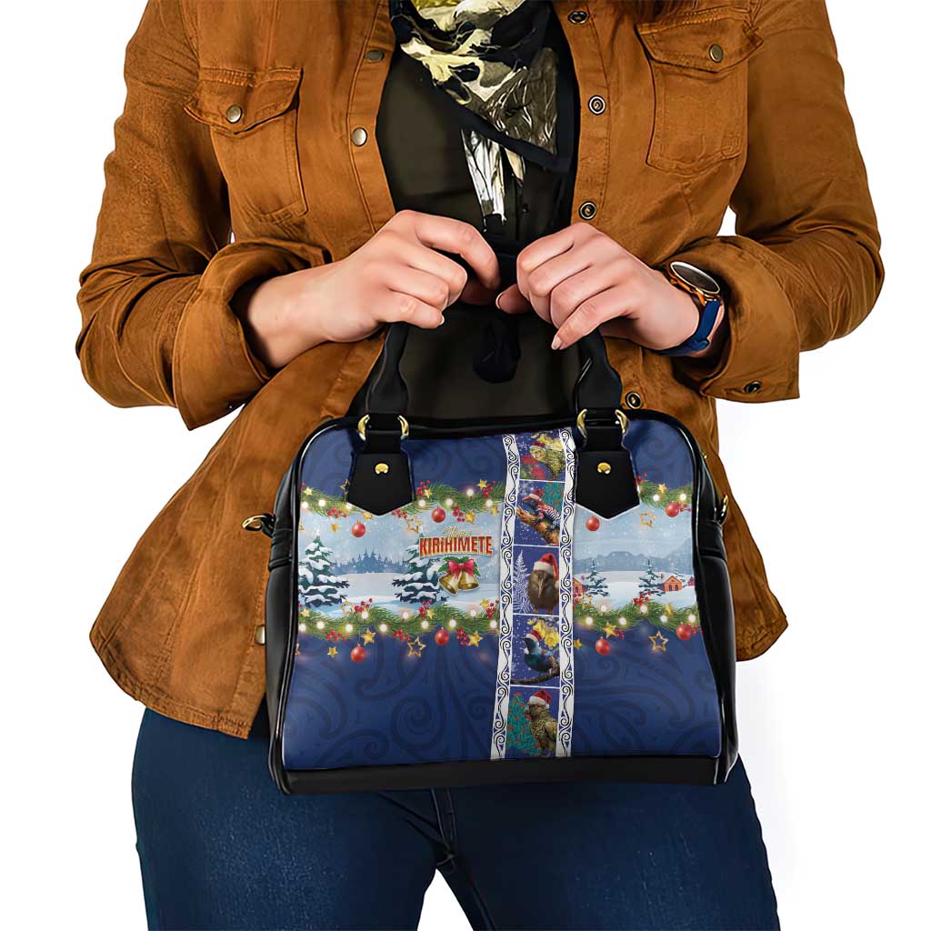 New Zealand Merry Christmas Shoulder Handbag Maori Animals, Koru Tattoo - Blue Xmas Style