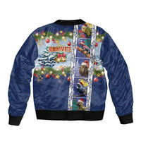 New Zealand Merry Christmas Sleeve Zip Bomber Jacket Maori Animals, Koru Tattoo - Blue Xmas Style