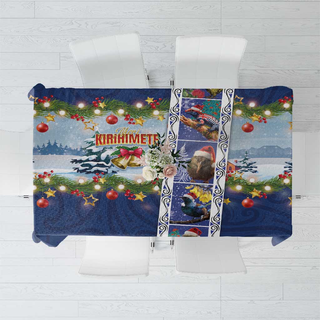 New Zealand Merry Christmas Tablecloth Maori Animals, Koru Tattoo - Blue Xmas Style LT03 Blue - Polynesian Pride