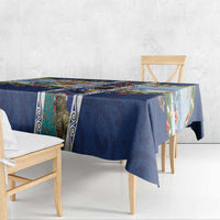 New Zealand Merry Christmas Tablecloth Maori Animals, Koru Tattoo - Blue Xmas Style LT03 - Polynesian Pride