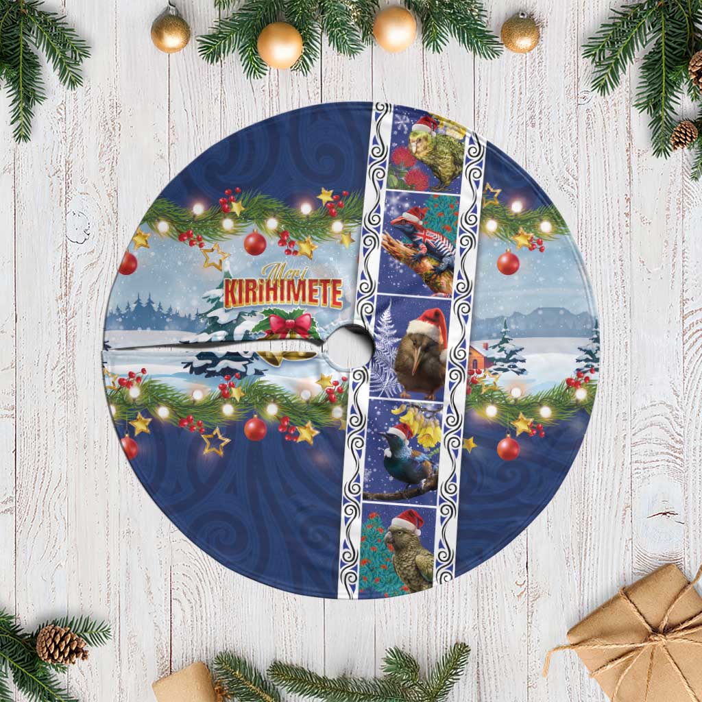 New Zealand Merry Christmas Tree Skirt Maori Animals, Koru Tattoo - Blue Xmas Style LT03 Casual Blue - Polynesian Pride