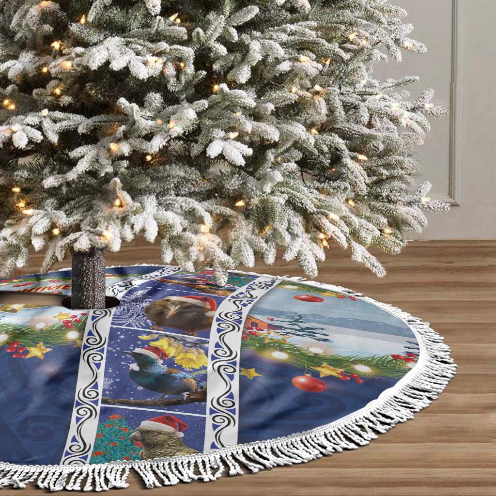 New Zealand Merry Christmas Tree Skirt Maori Animals, Koru Tattoo - Blue Xmas Style LT03 - Polynesian Pride