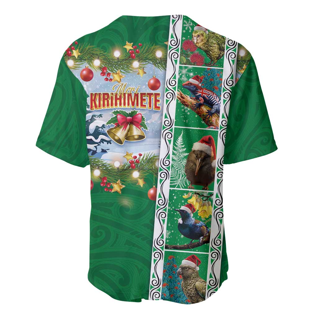 New Zealand Merry Christmas Baseball Jersey Maori Animals, Koru Tattoo - Green Xmas Style LT03 - Polynesian Pride