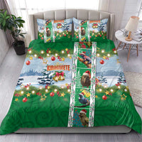 New Zealand Merry Christmas Bedding Set Maori Animals, Koru Tattoo - Green Xmas Style
