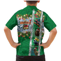 New Zealand Merry Christmas Family Matching Mermaid Dress and Hawaiian Shirt Maori Animals, Koru Tattoo - Green Xmas Style LT03 - Polynesian Pride