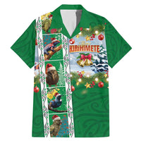 New Zealand Merry Christmas Family Matching Mermaid Dress and Hawaiian Shirt Maori Animals, Koru Tattoo - Green Xmas Style LT03 Dad's Shirt - Short Sleeve Green - Polynesian Pride