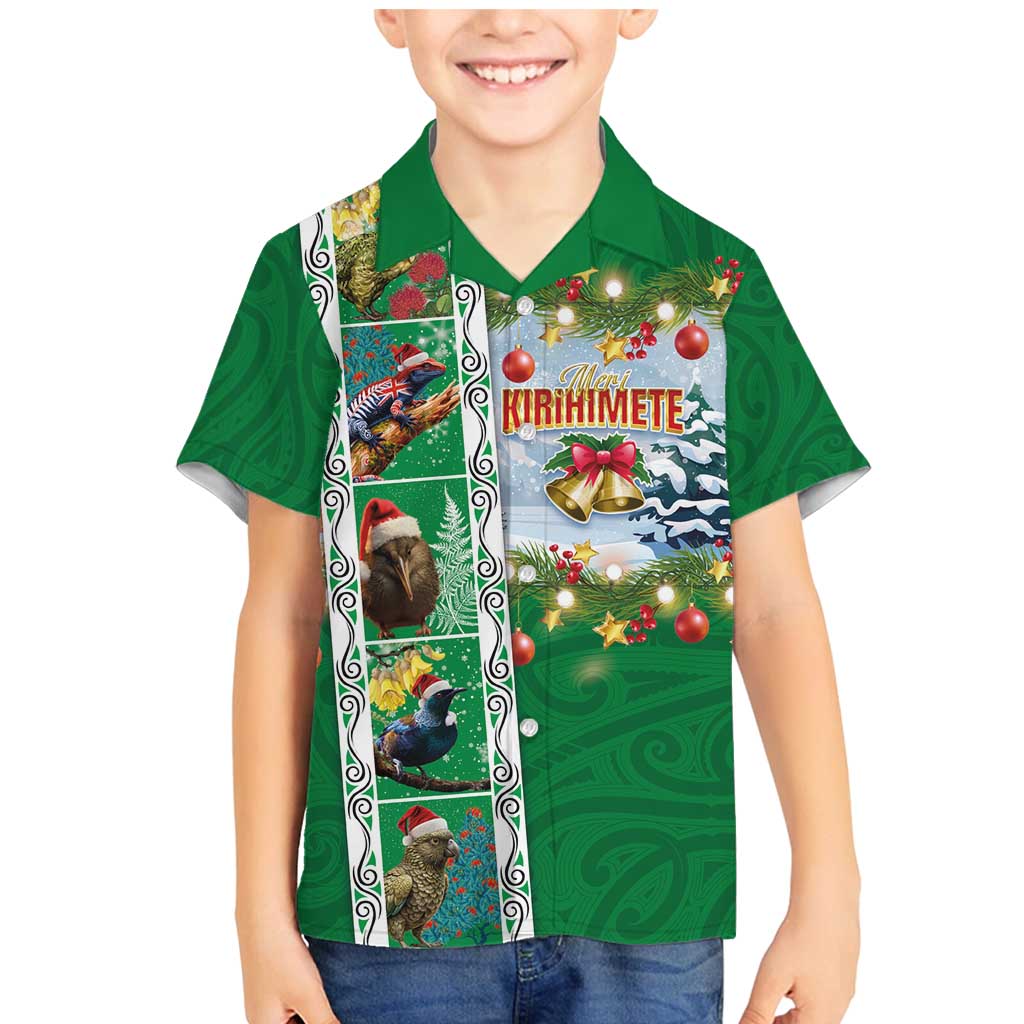 New Zealand Merry Christmas Family Matching Mermaid Dress and Hawaiian Shirt Maori Animals, Koru Tattoo - Green Xmas Style LT03 Son's Shirt Green - Polynesian Pride