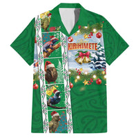 New Zealand Merry Christmas Family Matching Off Shoulder Maxi Dress and Hawaiian Shirt Maori Animals, Koru Tattoo - Green Xmas Style LT03 Dad's Shirt - Short Sleeve Green - Polynesian Pride