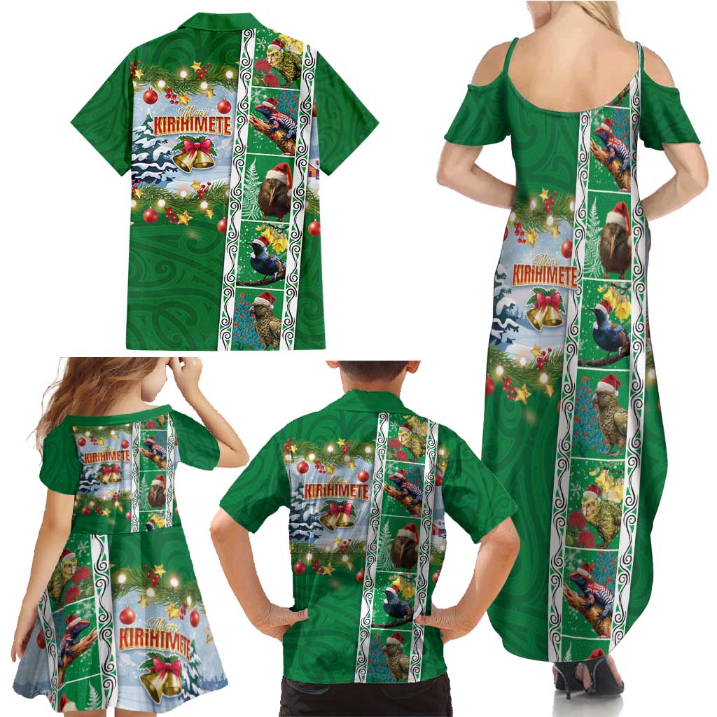 New Zealand Merry Christmas Family Matching Summer Maxi Dress and Hawaiian Shirt Maori Animals, Koru Tattoo - Green Xmas Style LT03 - Polynesian Pride