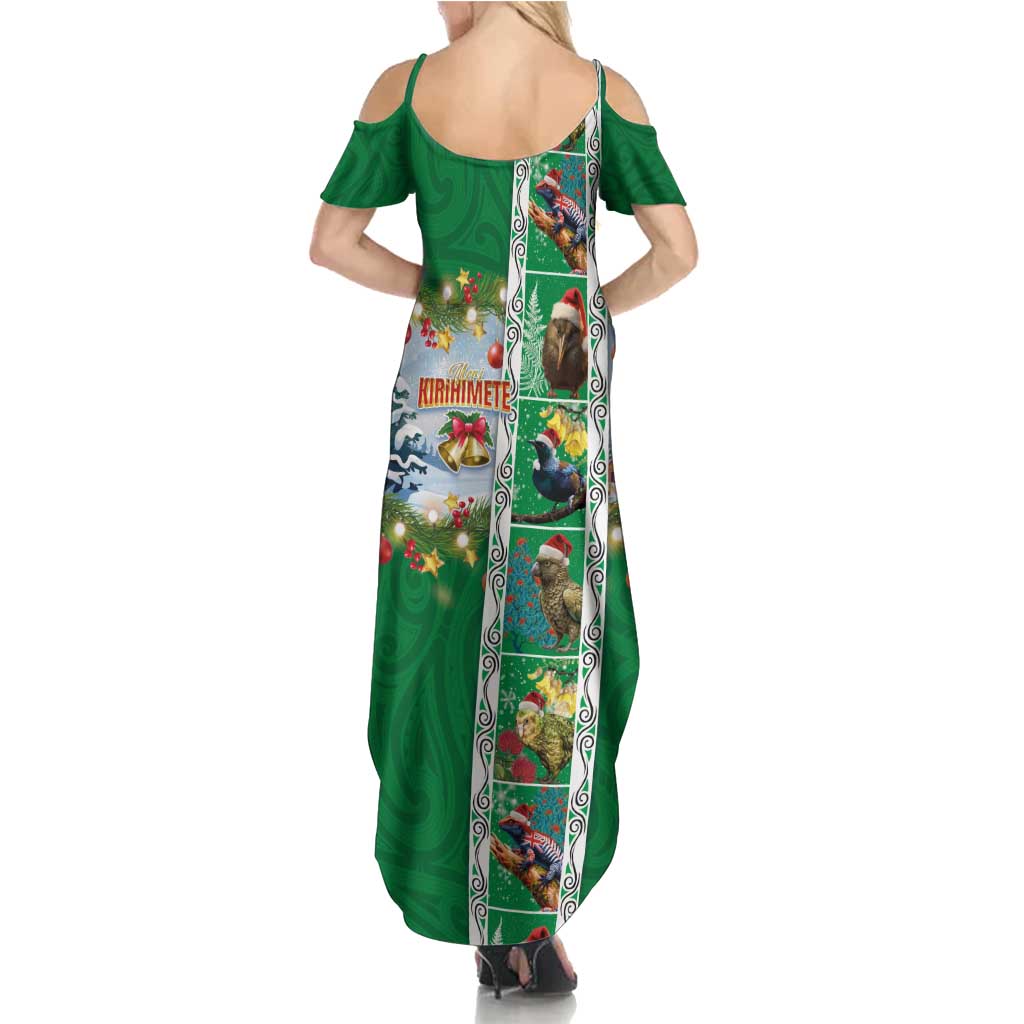 New Zealand Merry Christmas Family Matching Summer Maxi Dress and Hawaiian Shirt Maori Animals, Koru Tattoo - Green Xmas Style LT03 - Polynesian Pride