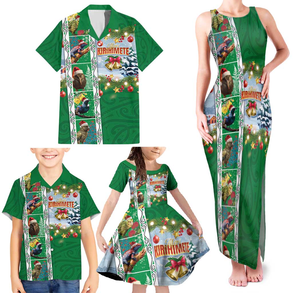New Zealand Merry Christmas Family Matching Tank Maxi Dress and Hawaiian Shirt Maori Animals, Koru Tattoo - Green Xmas Style LT03 - Polynesian Pride