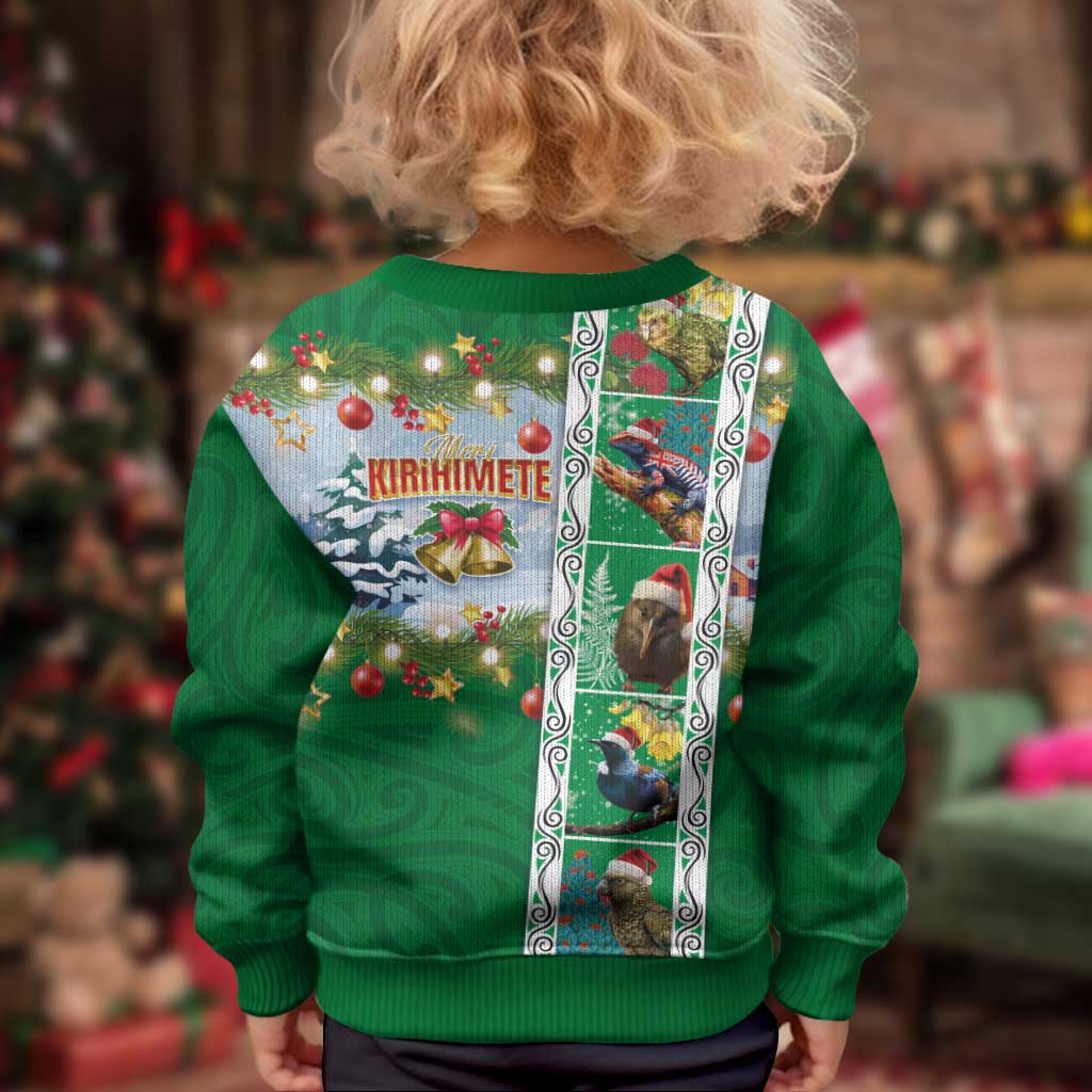 New Zealand Merry Christmas Kid Ugly Christmas Sweater Maori Animals, Koru Tattoo - Green Xmas Style