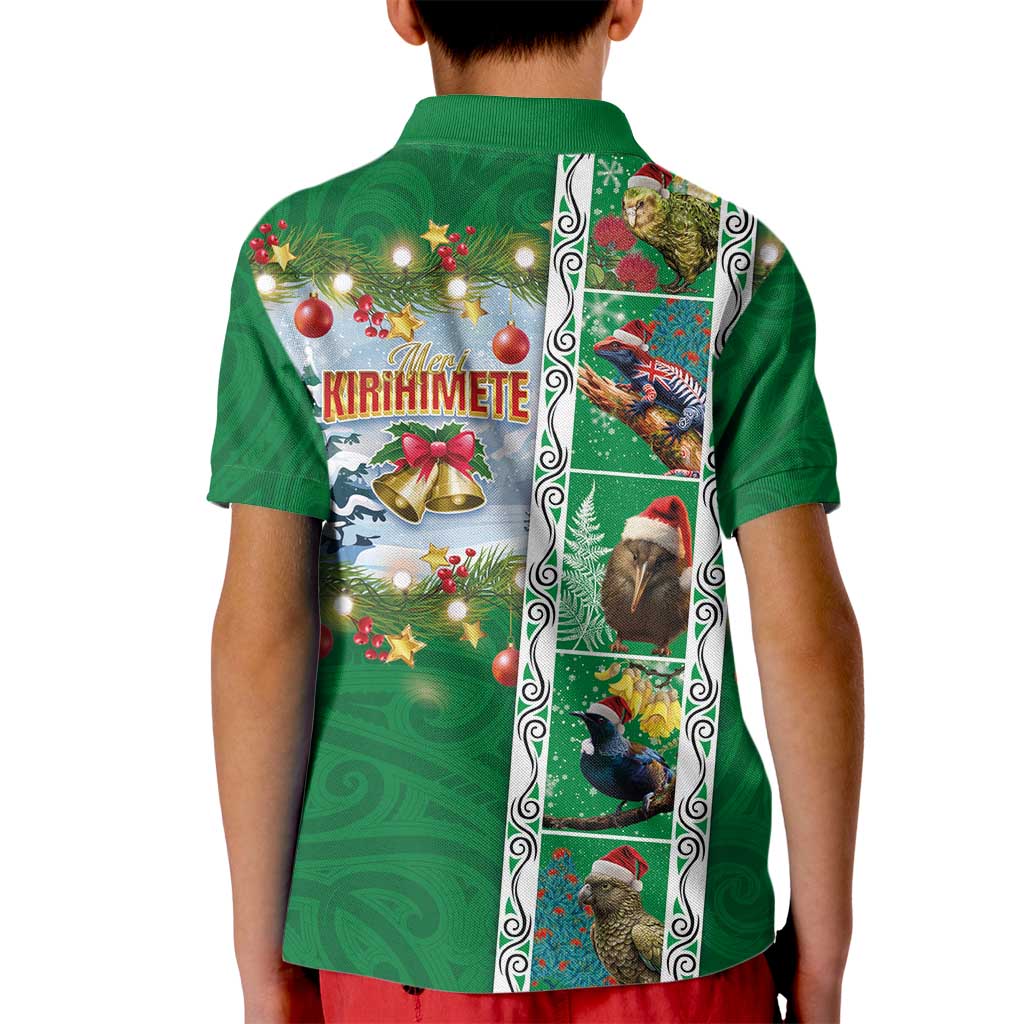 New Zealand Merry Christmas Kid Polo Shirt Maori Animals, Koru Tattoo - Green Xmas Style LT03 - Polynesian Pride