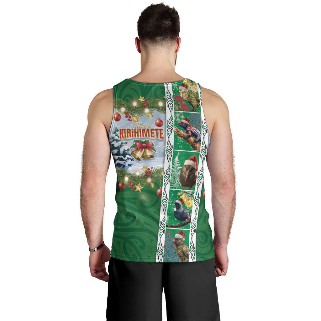New Zealand Merry Christmas Men Tank Top Maori Animals, Koru Tattoo - Green Xmas Style