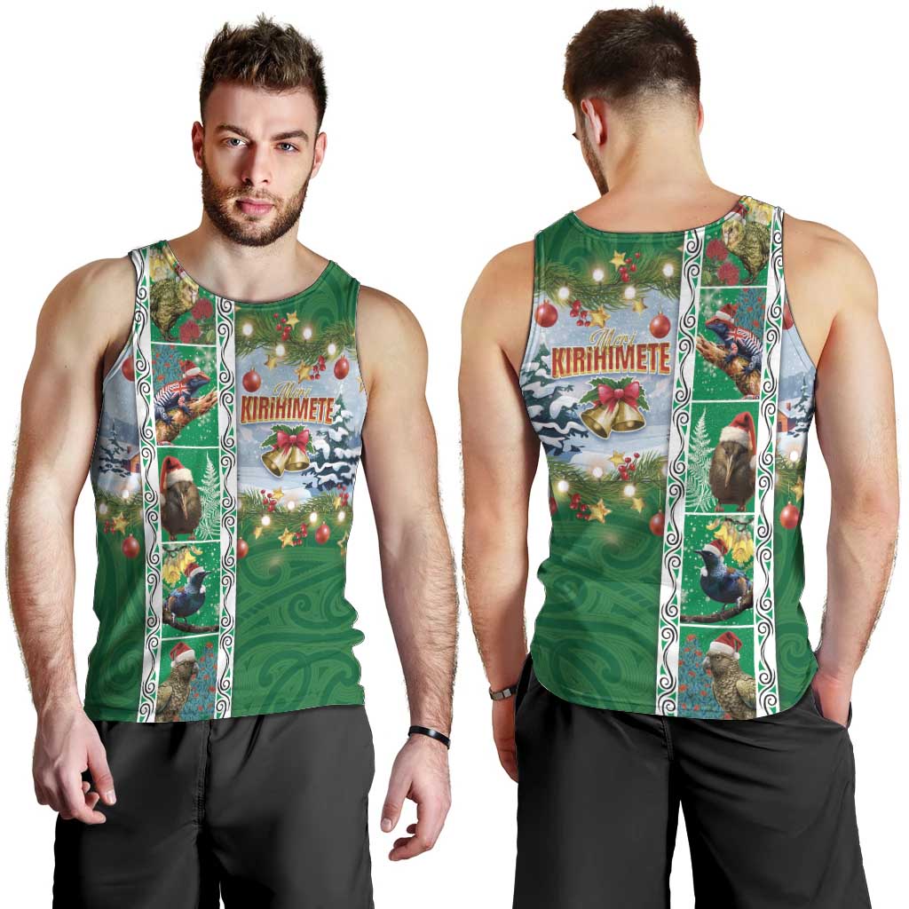 New Zealand Merry Christmas Men Tank Top Maori Animals, Koru Tattoo - Green Xmas Style