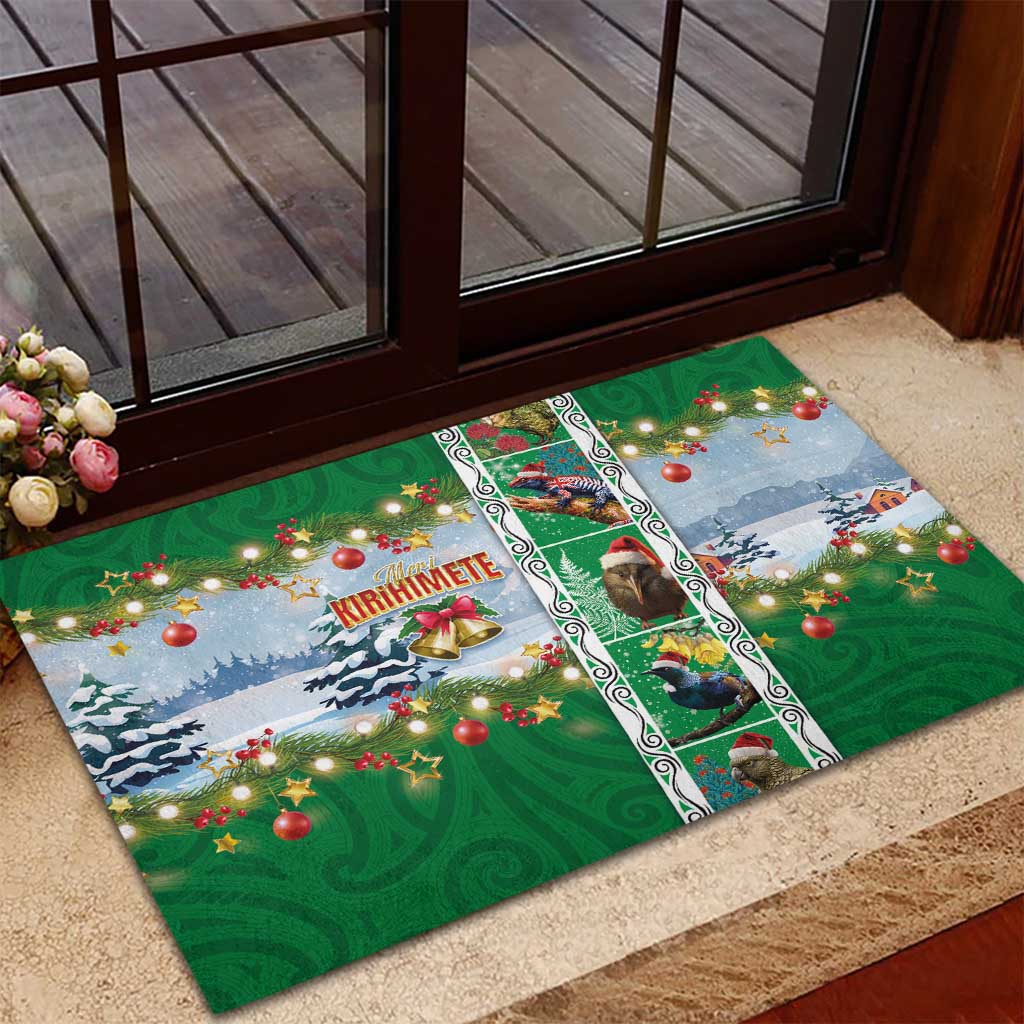 New Zealand Merry Christmas Rubber Doormat Maori Animals, Koru Tattoo - Green Xmas Style LT03 - Polynesian Pride