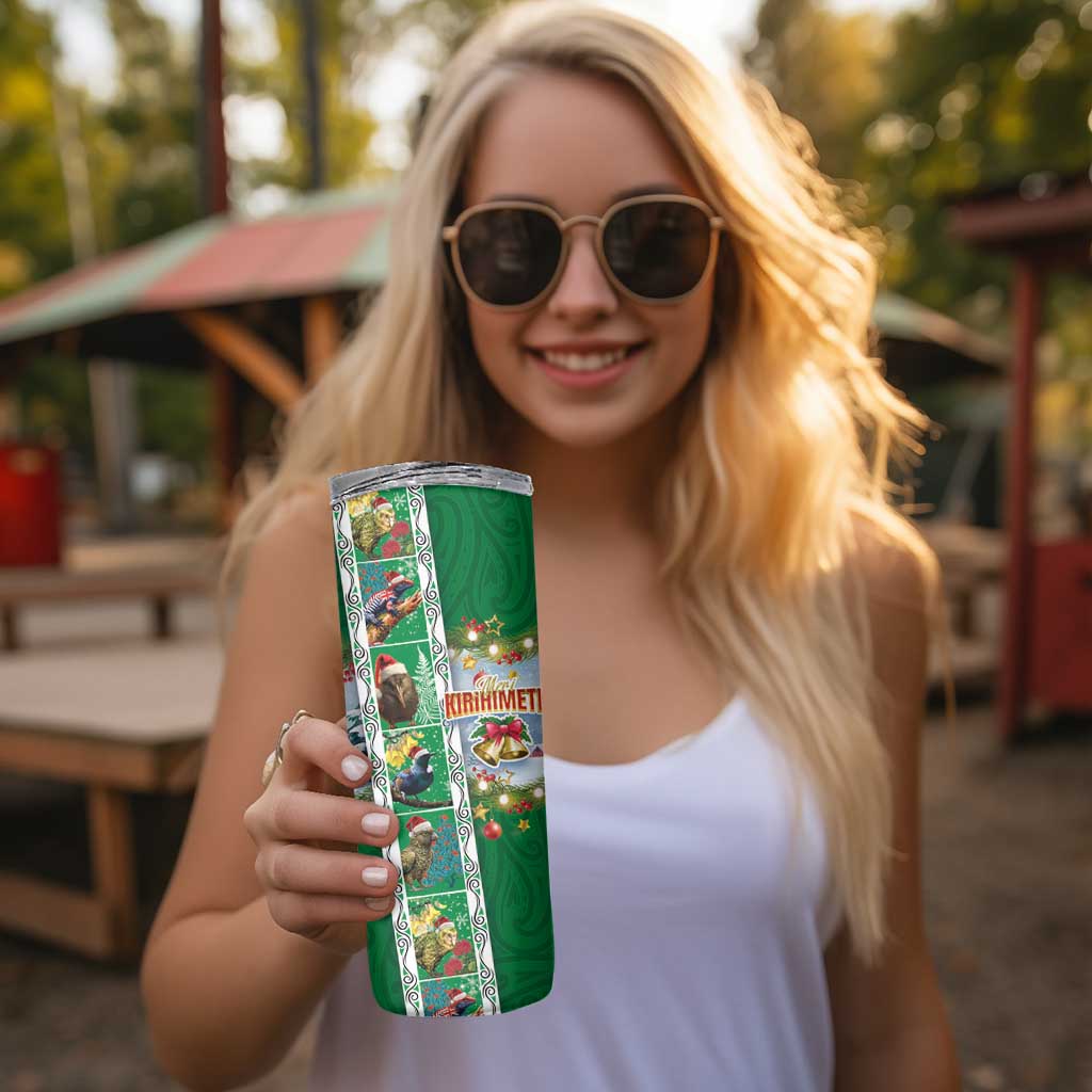 New Zealand Merry Christmas Skinny Tumbler Maori Animals Xmas Style and Koru Tattoo Green Color LT03 - Polynesian Pride