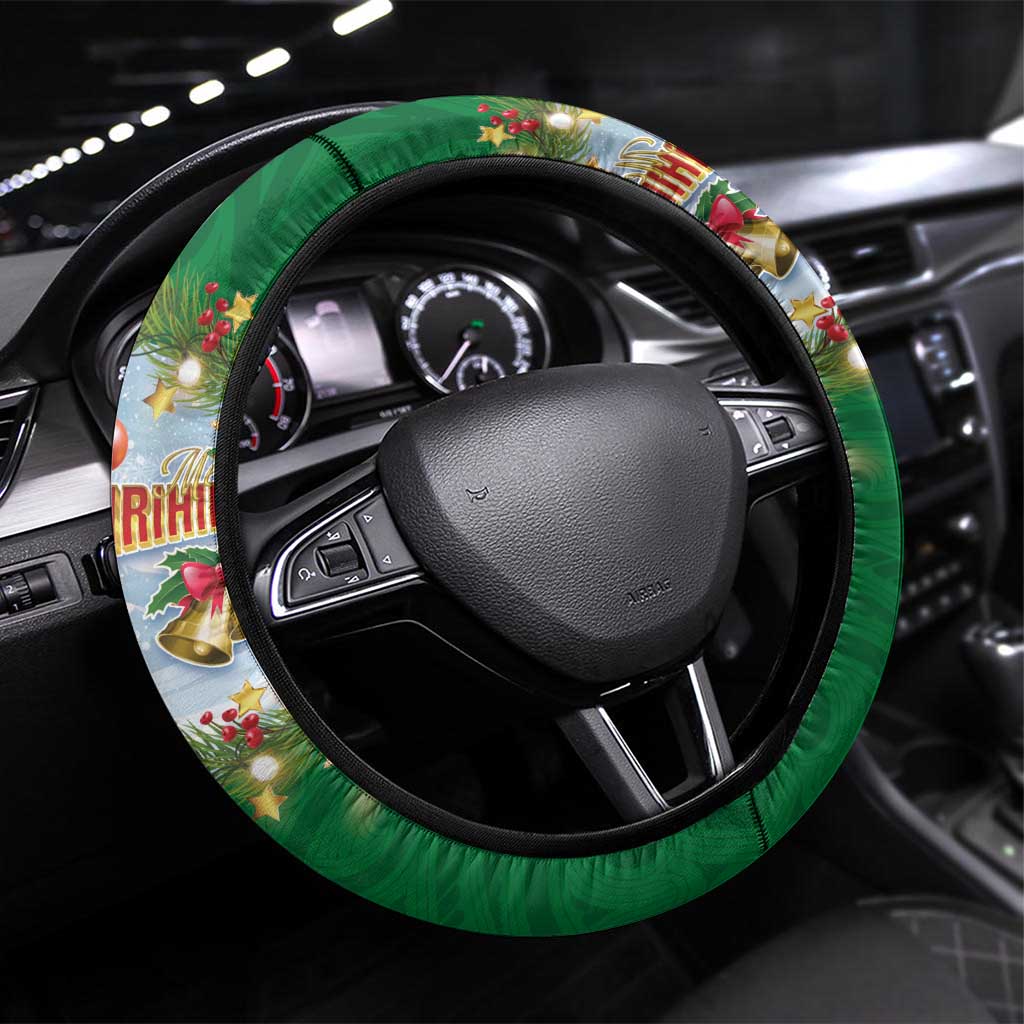 New Zealand Merry Christmas Steering Wheel Cover Maori Animals, Koru Tattoo - Green Xmas Style