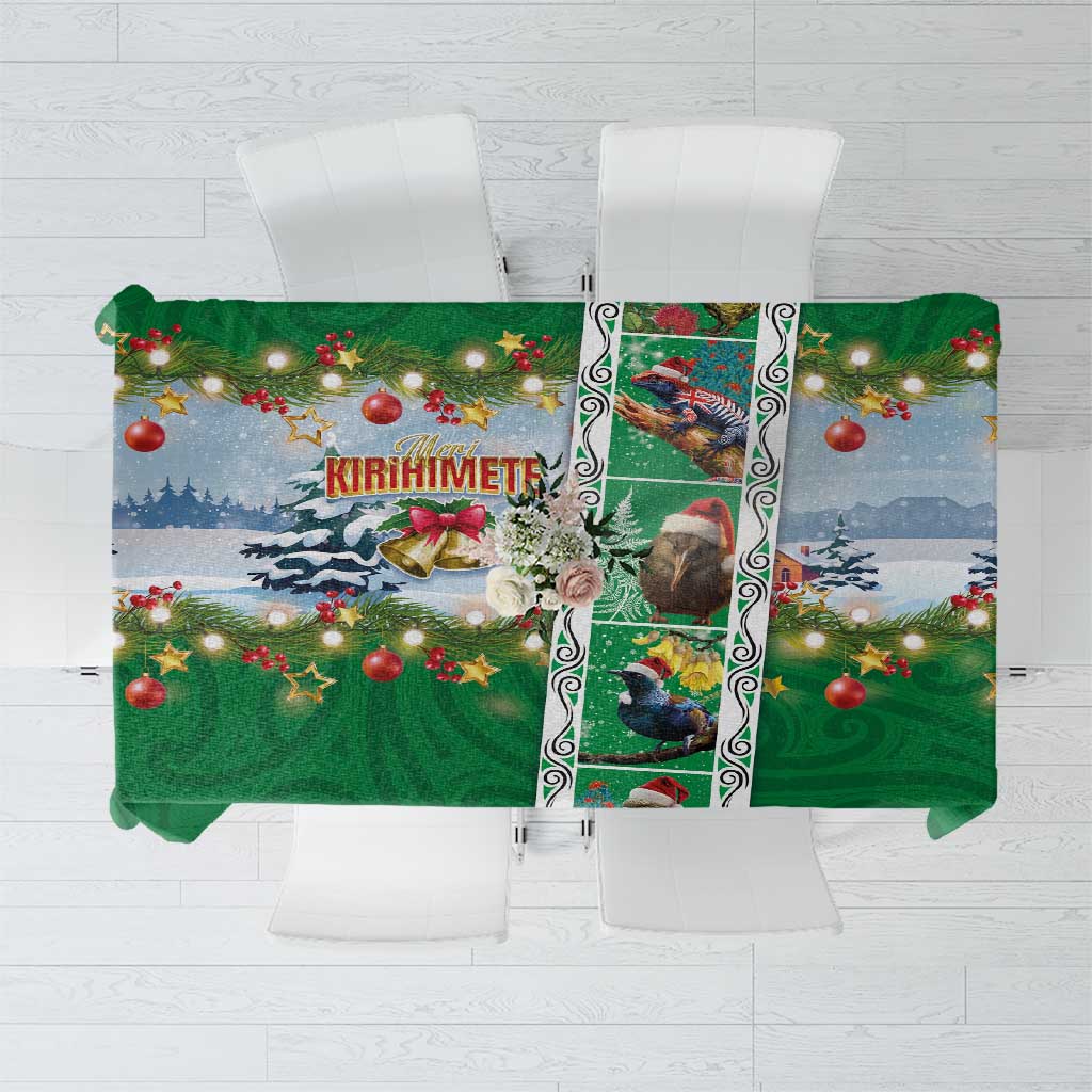 New Zealand Merry Christmas Tablecloth Maori Animals, Koru Tattoo - Green Xmas Style LT03 Green - Polynesian Pride