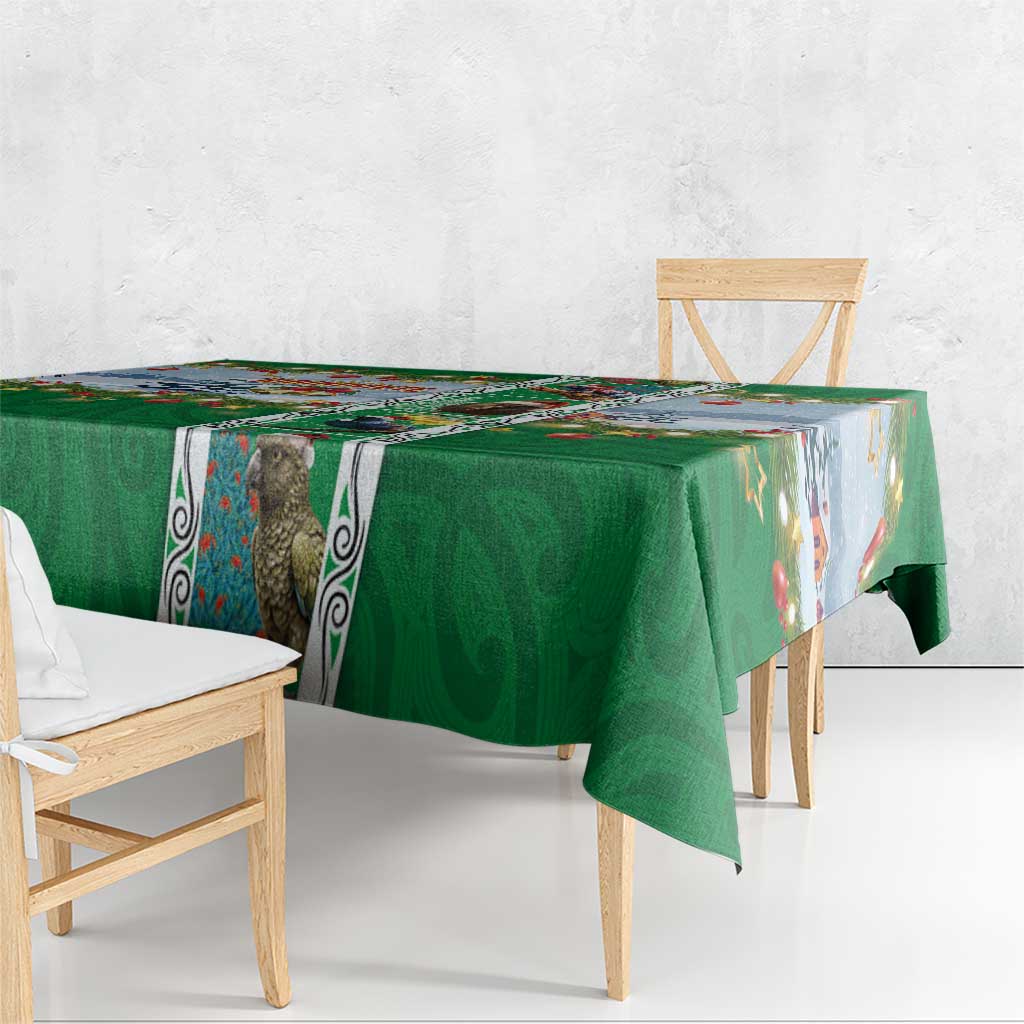 New Zealand Merry Christmas Tablecloth Maori Animals, Koru Tattoo - Green Xmas Style LT03 - Polynesian Pride