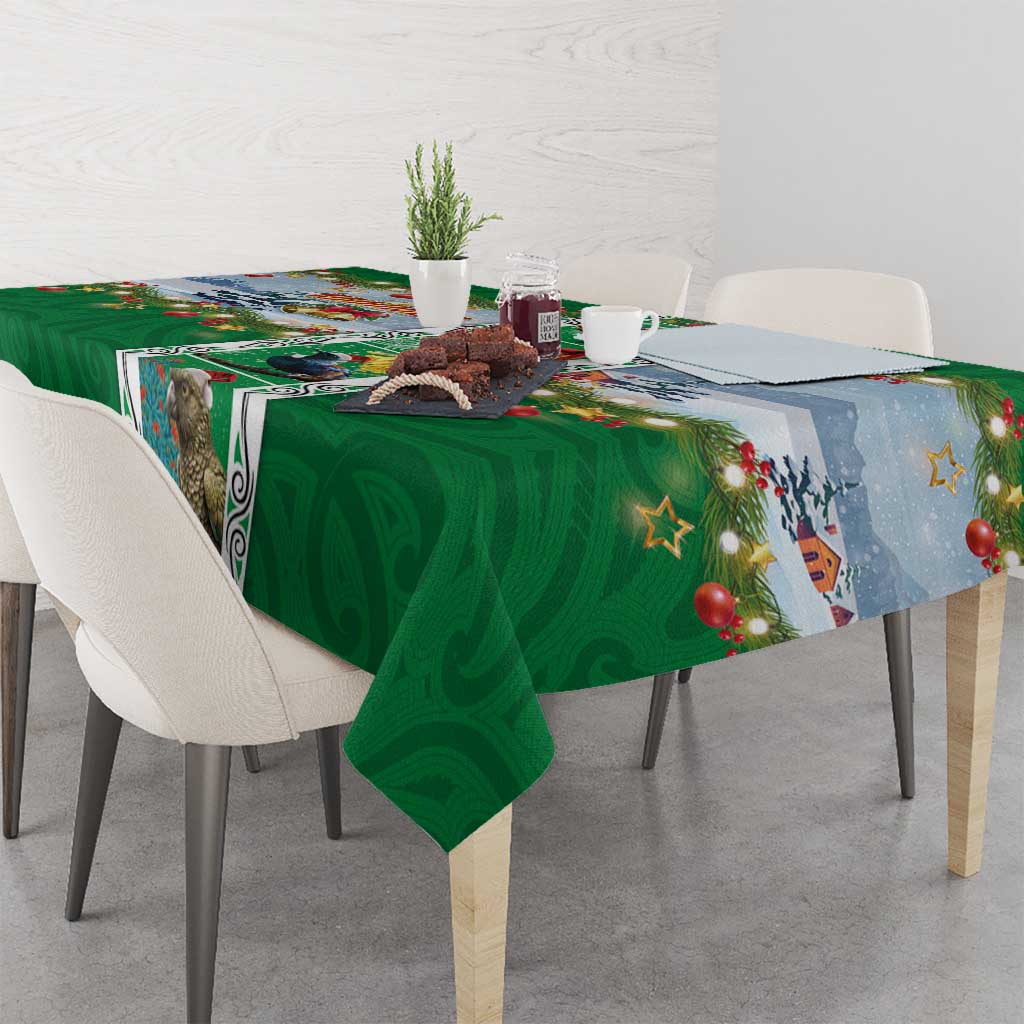New Zealand Merry Christmas Tablecloth Maori Animals, Koru Tattoo - Green Xmas Style LT03 - Polynesian Pride