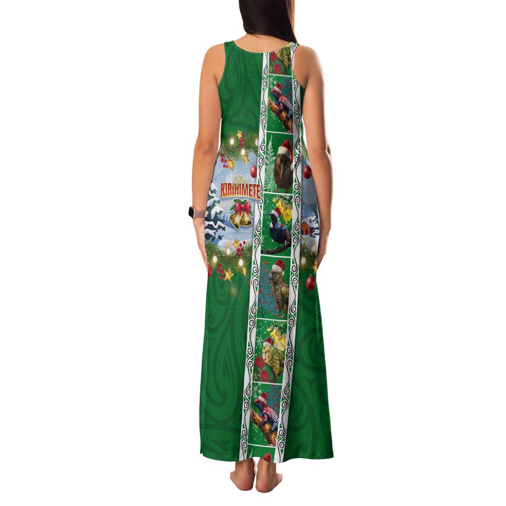 New Zealand Merry Christmas Tank Maxi Dress Maori Animals, Koru Tattoo - Green Xmas Style