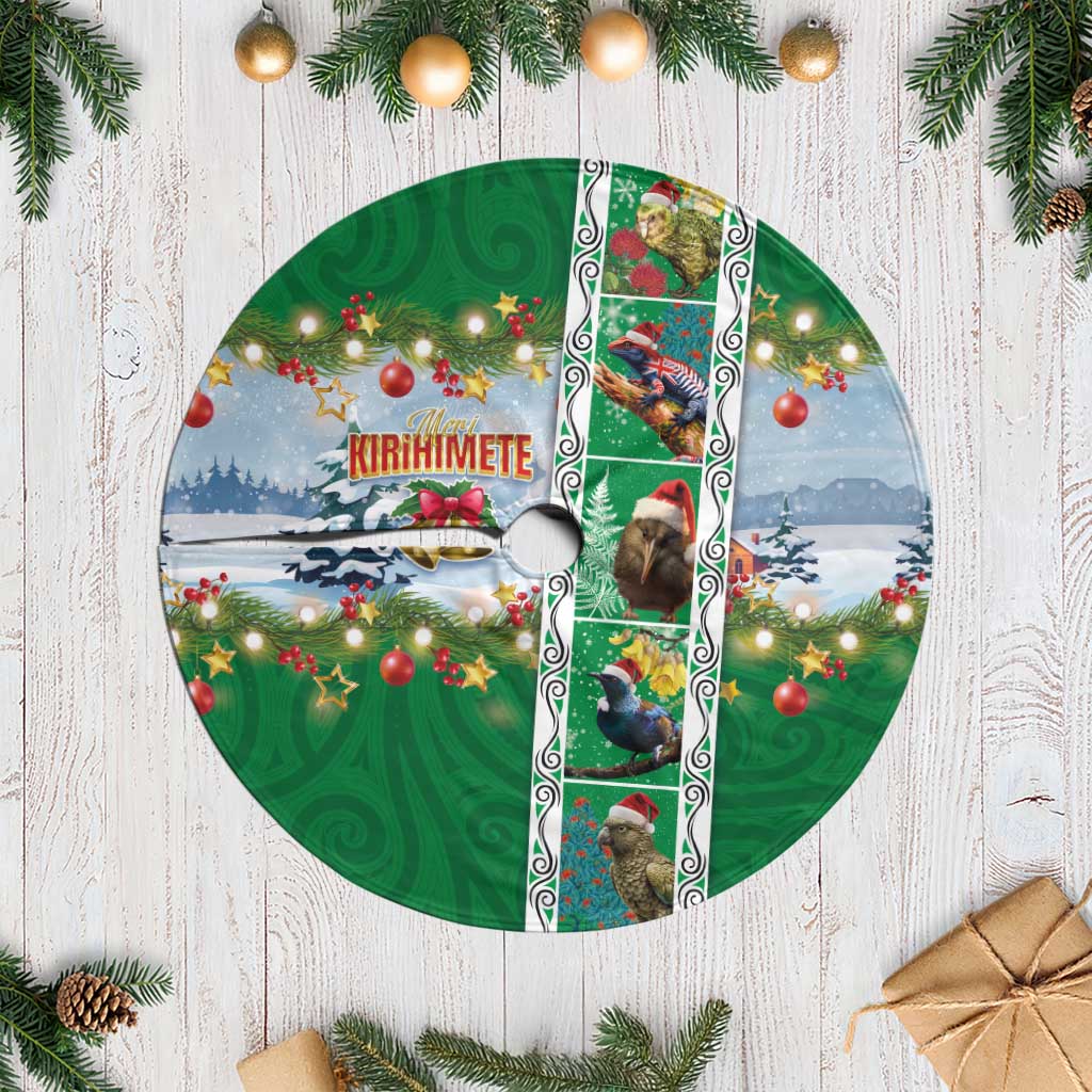 New Zealand Merry Christmas Tree Skirt Maori Animals, Koru Tattoo - Green Xmas Style