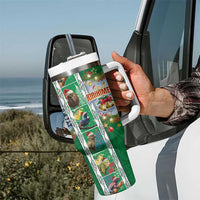 New Zealand Merry Christmas Tumbler With Handle Maori Animals Xmas Style and Koru Tattoo Green Color