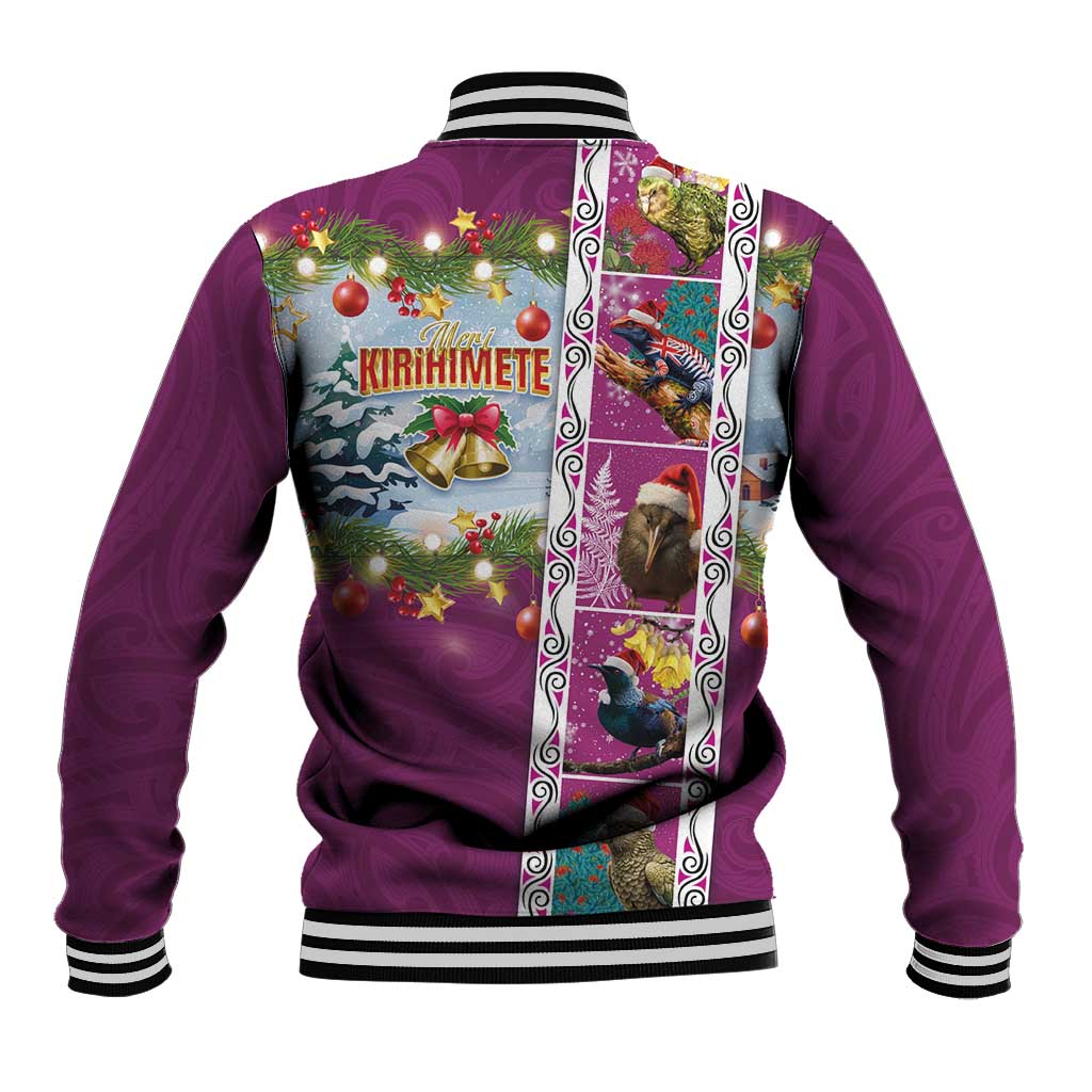 New Zealand Merry Christmas Baseball Jacket Maori Animals, Koru Tattoo - Pink Xmas Style LT03 - Polynesian Pride