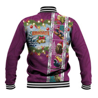 New Zealand Merry Christmas Baseball Jacket Maori Animals, Koru Tattoo - Pink Xmas Style LT03 - Polynesian Pride