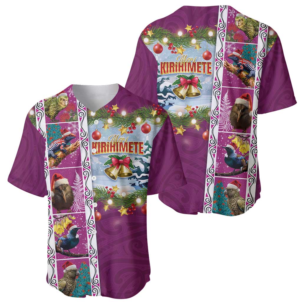 New Zealand Merry Christmas Baseball Jersey Maori Animals, Koru Tattoo - Pink Xmas Style LT03 - Polynesian Pride