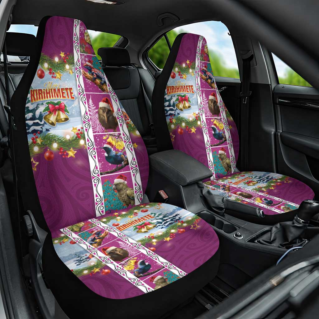 New Zealand Merry Christmas Car Seat Cover Maori Animals, Koru Tattoo - Pink Xmas Style