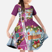 New Zealand Merry Christmas Family Matching Mermaid Dress and Hawaiian Shirt Maori Animals, Koru Tattoo - Pink Xmas Style LT03 Daughter's Dress Pink - Polynesian Pride