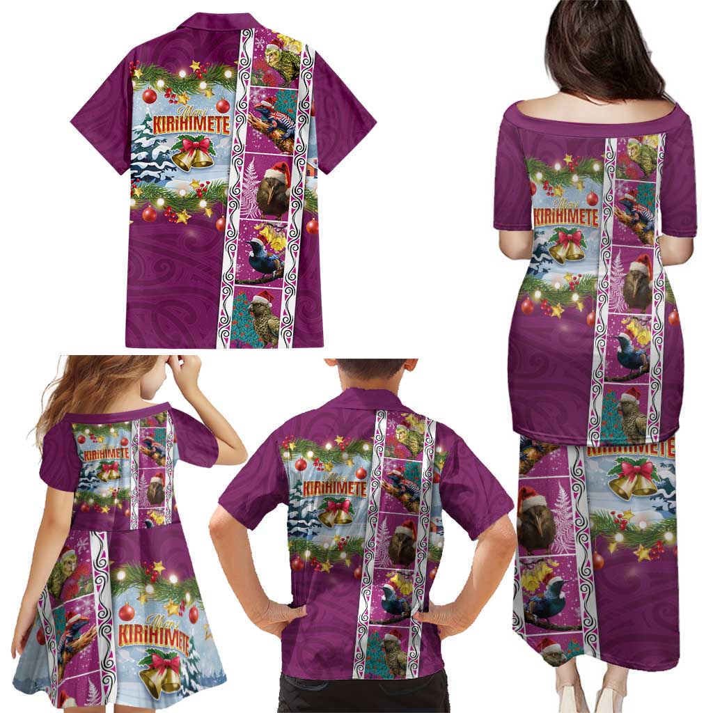 New Zealand Merry Christmas Family Matching Puletasi and Hawaiian Shirt Maori Animals, Koru Tattoo - Pink Xmas Style LT03 - Polynesian Pride