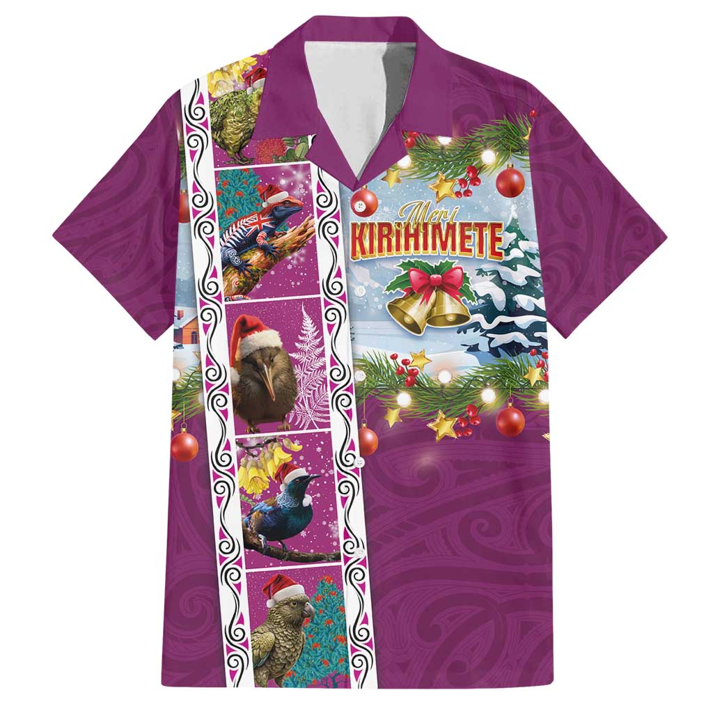 New Zealand Merry Christmas Family Matching Puletasi and Hawaiian Shirt Maori Animals, Koru Tattoo - Pink Xmas Style LT03 Dad's Shirt - Short Sleeve Pink - Polynesian Pride