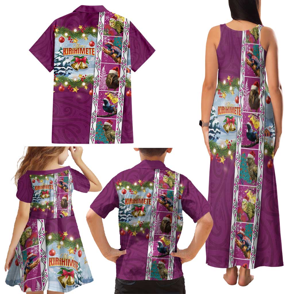 New Zealand Merry Christmas Family Matching Tank Maxi Dress and Hawaiian Shirt Maori Animals, Koru Tattoo - Pink Xmas Style LT03 - Polynesian Pride