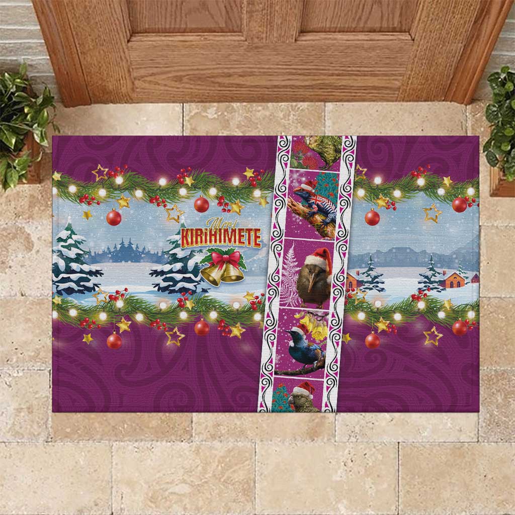 New Zealand Merry Christmas Rubber Doormat Maori Animals, Koru Tattoo - Pink Xmas Style LT03 Pink - Polynesian Pride