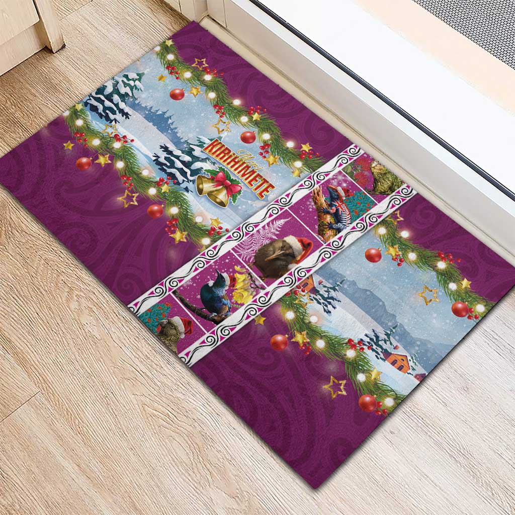 New Zealand Merry Christmas Rubber Doormat Maori Animals, Koru Tattoo - Pink Xmas Style LT03 - Polynesian Pride