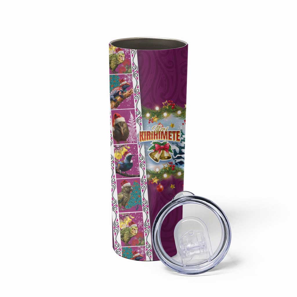 New Zealand Merry Christmas Skinny Tumbler Maori Animals Xmas Style and Koru Tattoo Pink Color LT03 - Polynesian Pride
